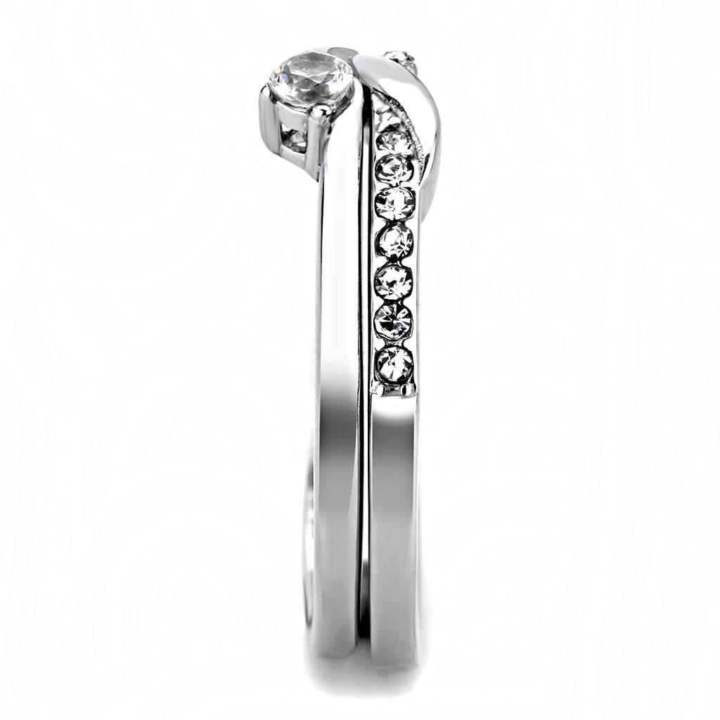 High polished (no plating) Stainless Steel Ring with AAA Grade CZ  in Clear