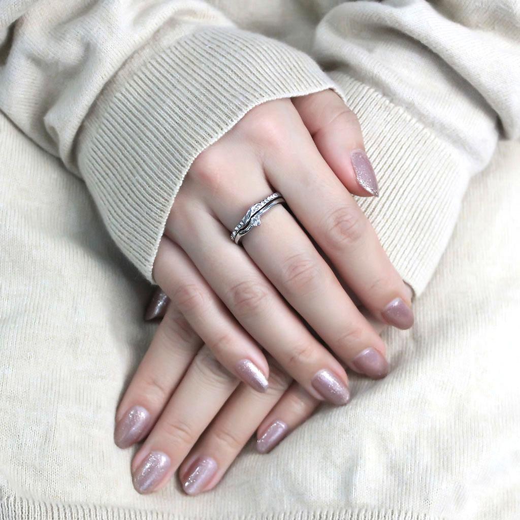 High polished (no plating) Stainless Steel Ring with AAA Grade CZ  in Clear