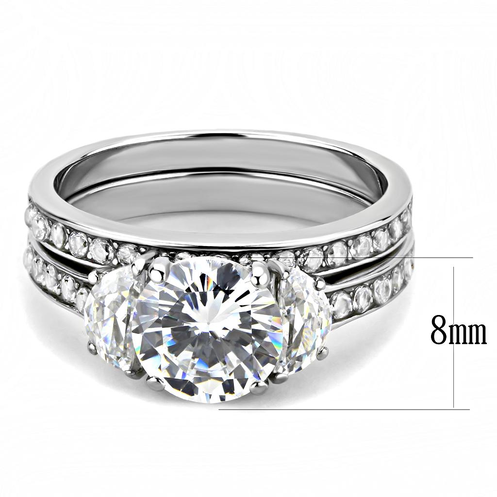 High polished (no plating) Stainless Steel Ring with AAA Grade CZ  in Clear