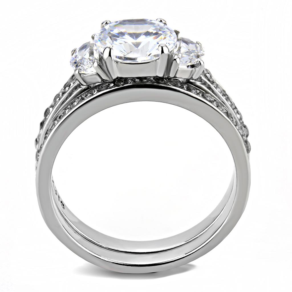 High polished (no plating) Stainless Steel Ring with AAA Grade CZ  in Clear