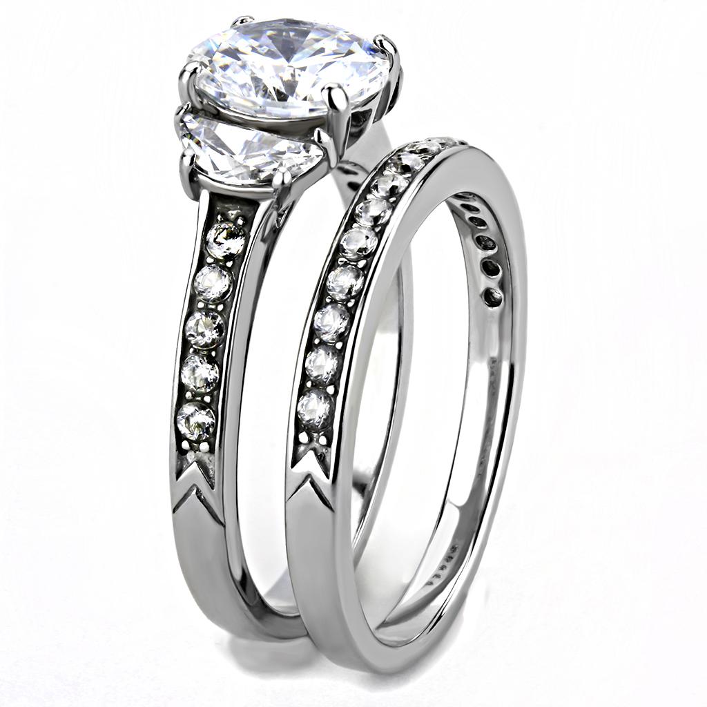High polished (no plating) Stainless Steel Ring with AAA Grade CZ  in Clear
