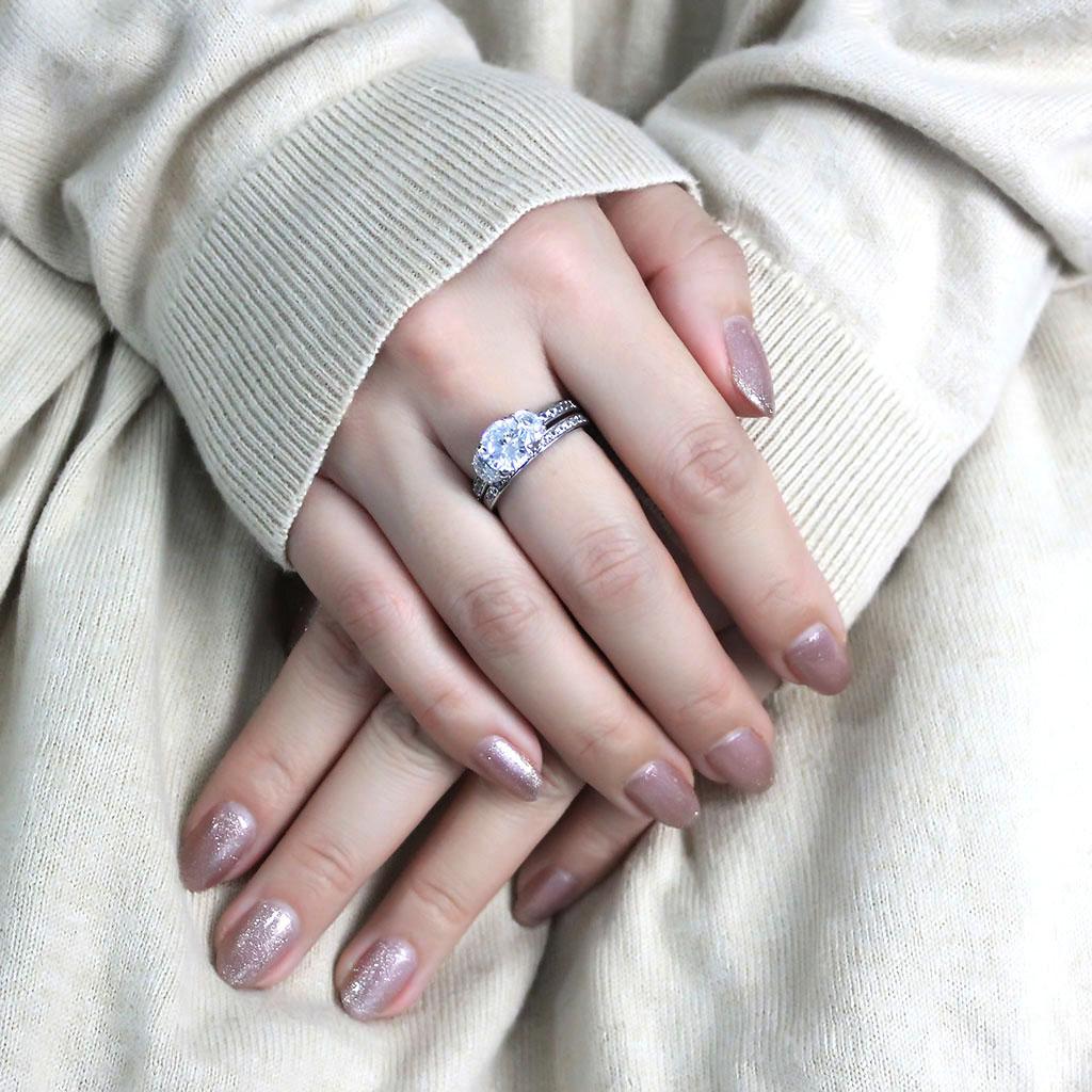 High polished (no plating) Stainless Steel Ring with AAA Grade CZ  in Clear