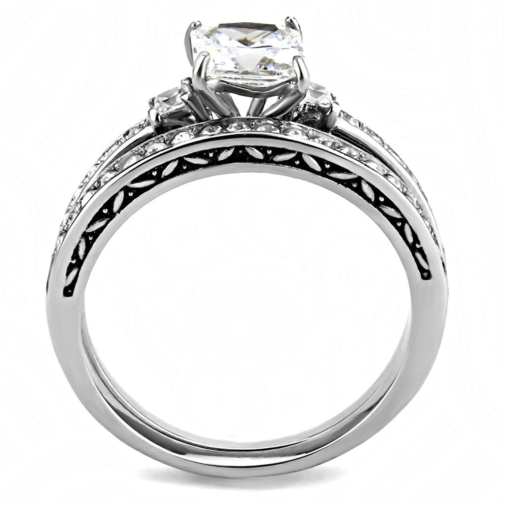 High polished (no plating) Stainless Steel Ring with AAA Grade CZ  in Clear