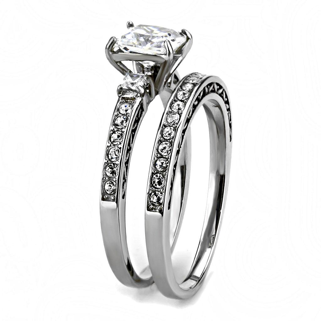 High polished (no plating) Stainless Steel Ring with AAA Grade CZ  in Clear