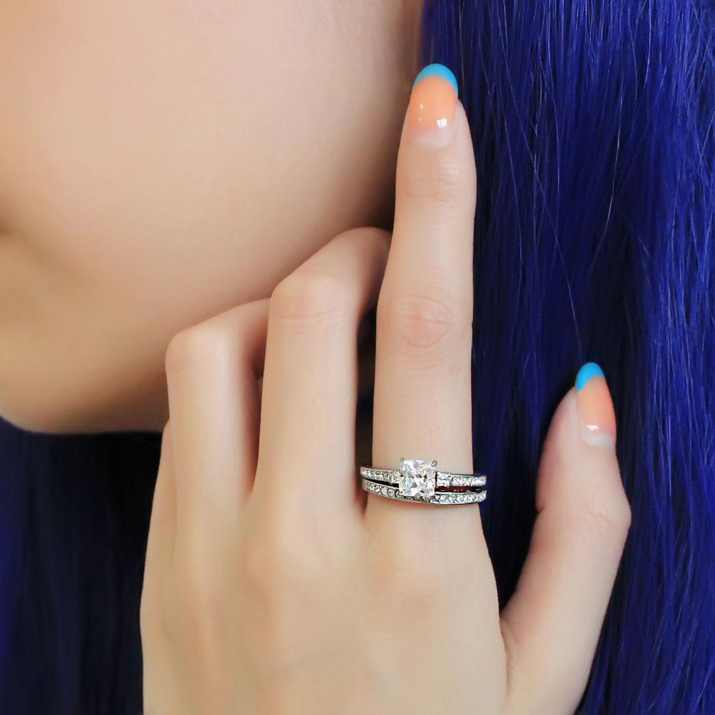 High polished (no plating) Stainless Steel Ring with AAA Grade CZ  in Clear