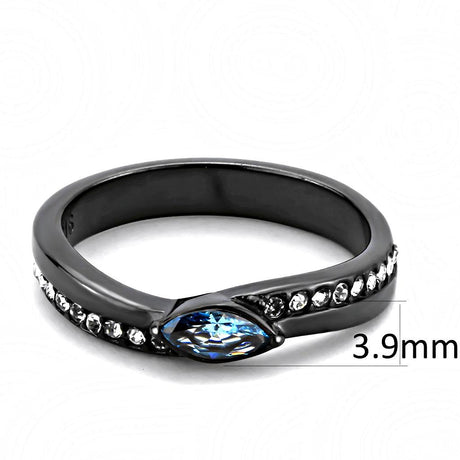 IP Light Black  (IP Gun) Stainless Steel Ring with AAA Grade CZ  in Sea Blue
