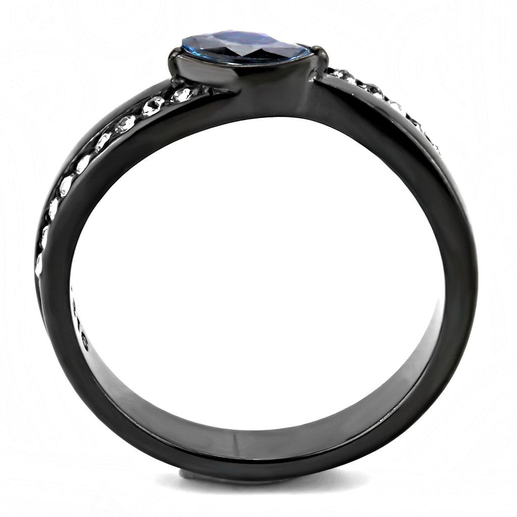IP Light Black  (IP Gun) Stainless Steel Ring with AAA Grade CZ  in Sea Blue