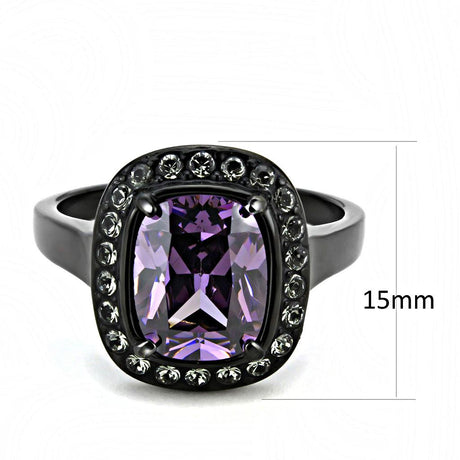IP Black(Ion Plating) Stainless Steel Ring with AAA Grade CZ  in Amethyst
