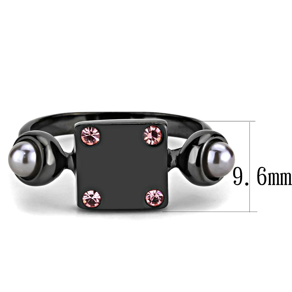 IP Light Black  (IP Gun) Stainless Steel Ring with Synthetic Pearl in Gray
