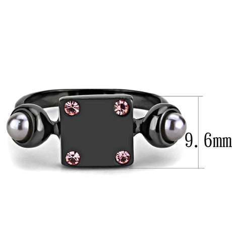 IP Light Black  (IP Gun) Stainless Steel Ring with Synthetic Pearl in Gray