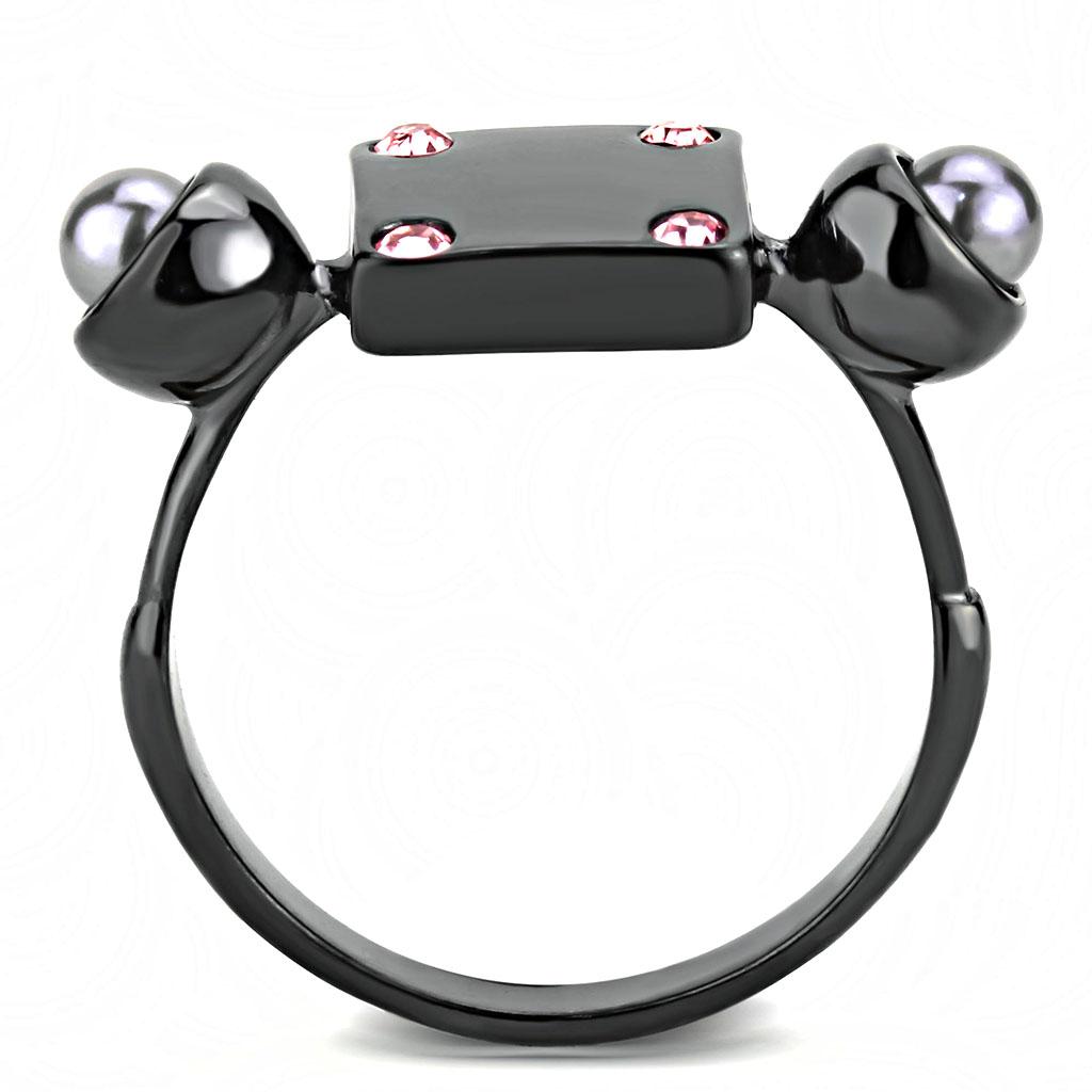 IP Light Black  (IP Gun) Stainless Steel Ring with Synthetic Pearl in Gray
