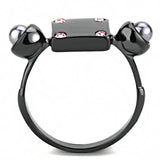 IP Light Black  (IP Gun) Stainless Steel Ring with Synthetic Pearl in Gray