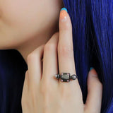 IP Light Black  (IP Gun) Stainless Steel Ring with Synthetic Pearl in Gray