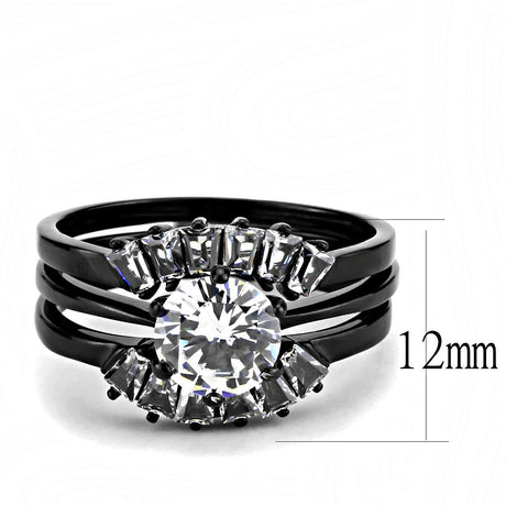 IP Black(Ion Plating) Stainless Steel Ring with AAA Grade CZ  in Clear