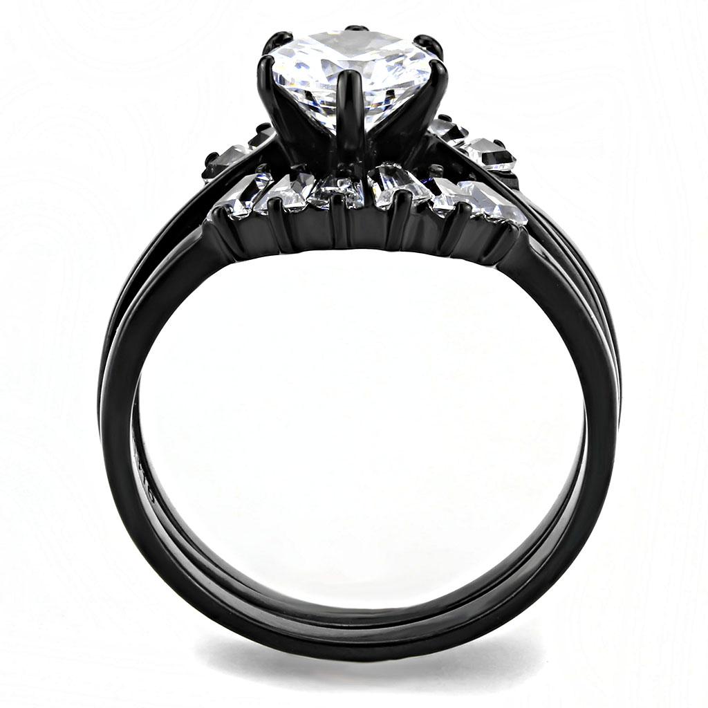 IP Black(Ion Plating) Stainless Steel Ring with AAA Grade CZ  in Clear