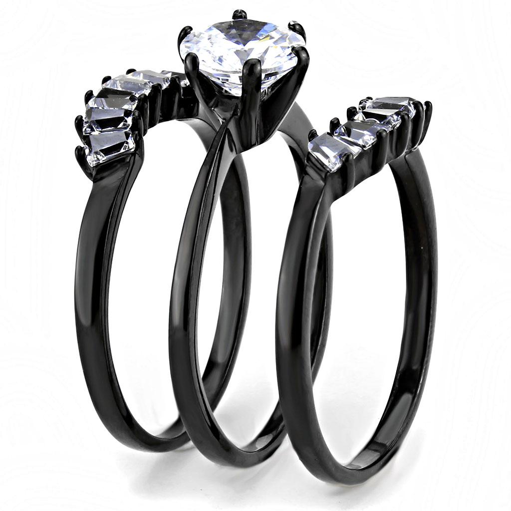 IP Black(Ion Plating) Stainless Steel Ring with AAA Grade CZ  in Clear