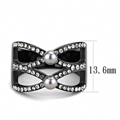 IP Light Black  (IP Gun) Stainless Steel Ring with Synthetic Pearl in Gray
