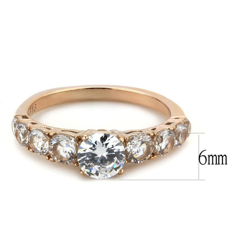 IP Rose Gold(Ion Plating) Stainless Steel Ring with AAA Grade CZ  in Clear