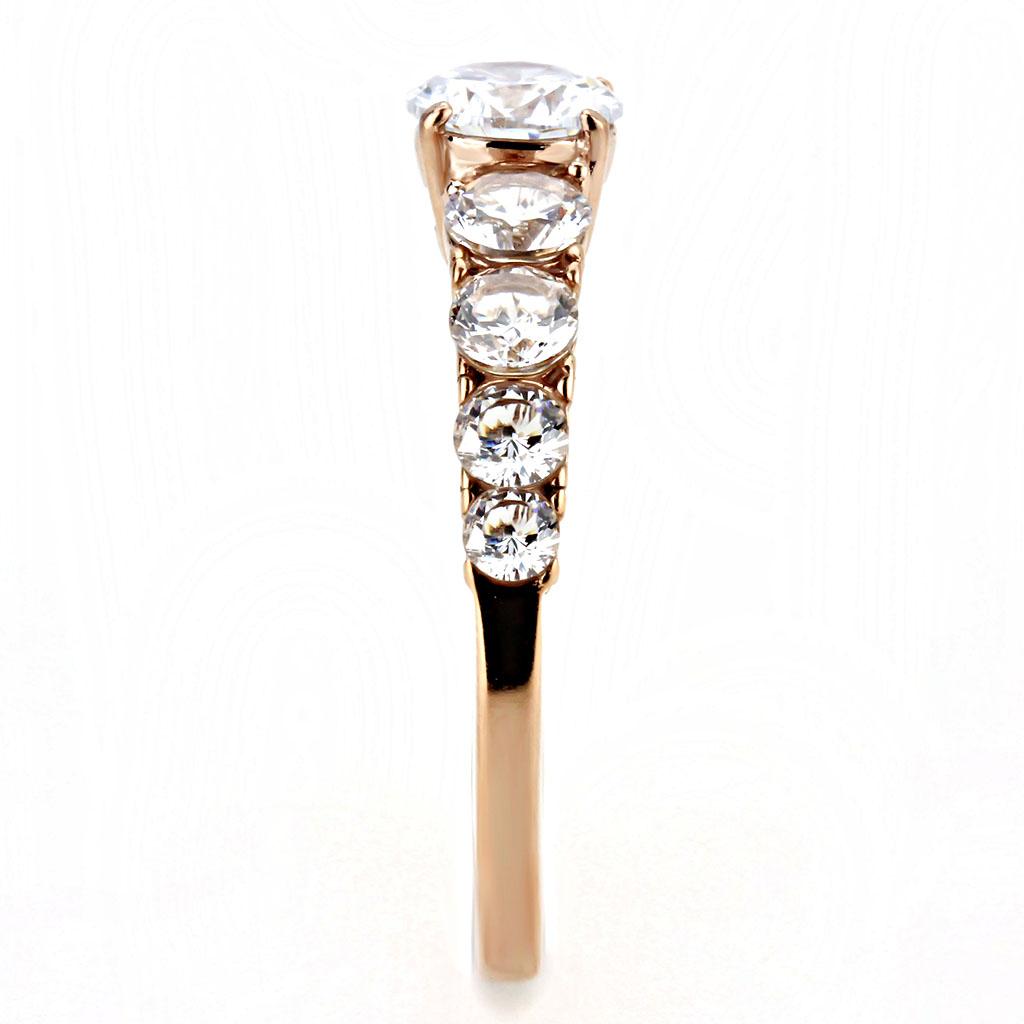 IP Rose Gold(Ion Plating) Stainless Steel Ring with AAA Grade CZ  in Clear