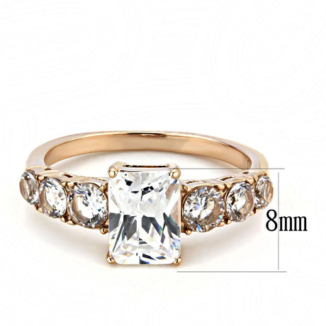 IP Rose Gold(Ion Plating) Stainless Steel Ring with AAA Grade CZ  in Clear