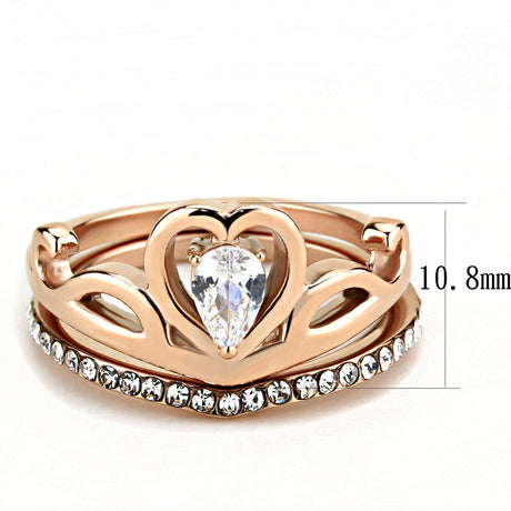 IP Rose Gold(Ion Plating) Stainless Steel Ring with AAA Grade CZ  in Clear