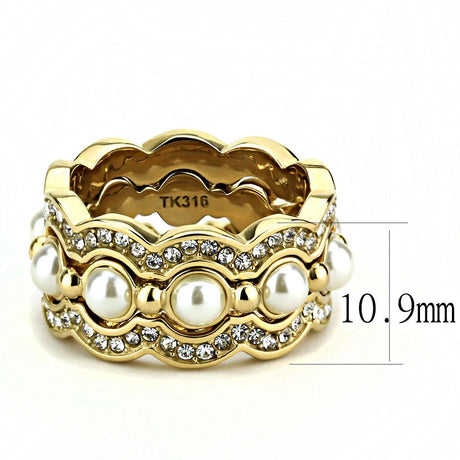 IP Gold(Ion Plating) Stainless Steel Ring with Synthetic Pearl in White