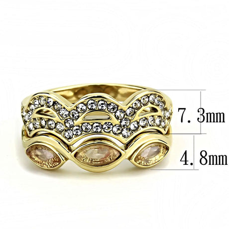IP Gold(Ion Plating) Stainless Steel Ring with Synthetic Synthetic Glass in Light Peach