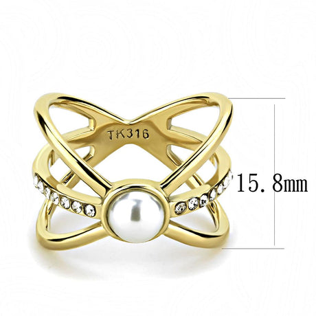 IP Gold(Ion Plating) Stainless Steel Ring with Synthetic Pearl in White