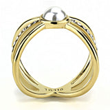 IP Gold(Ion Plating) Stainless Steel Ring with Synthetic Pearl in White