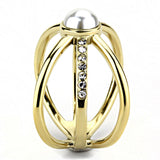 IP Gold(Ion Plating) Stainless Steel Ring with Synthetic Pearl in White