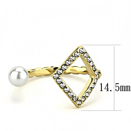 IP Gold(Ion Plating) Stainless Steel Ring with Synthetic Pearl in White