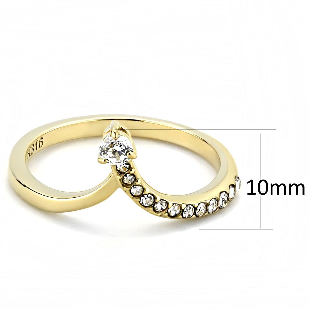 IP Gold(Ion Plating) Stainless Steel Ring with AAA Grade CZ  in Clear