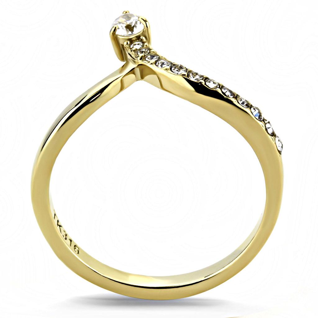 IP Gold(Ion Plating) Stainless Steel Ring with AAA Grade CZ  in Clear