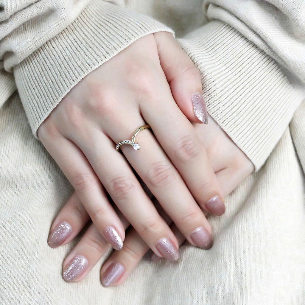 IP Gold(Ion Plating) Stainless Steel Ring with AAA Grade CZ  in Clear