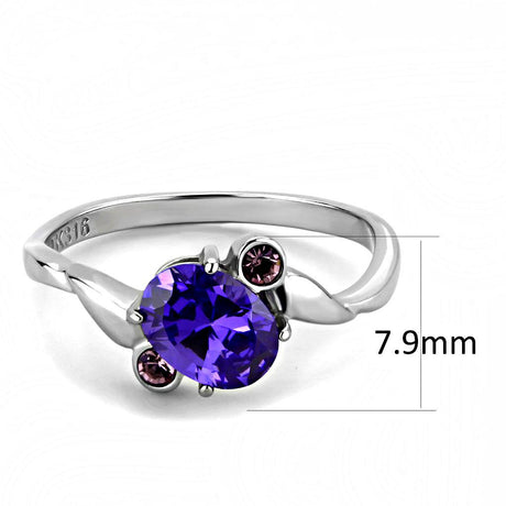 High polished (no plating) Stainless Steel Ring with AAA Grade CZ  in Tanzanite