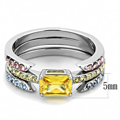High polished (no plating) Stainless Steel Ring with AAA Grade CZ  in Topaz