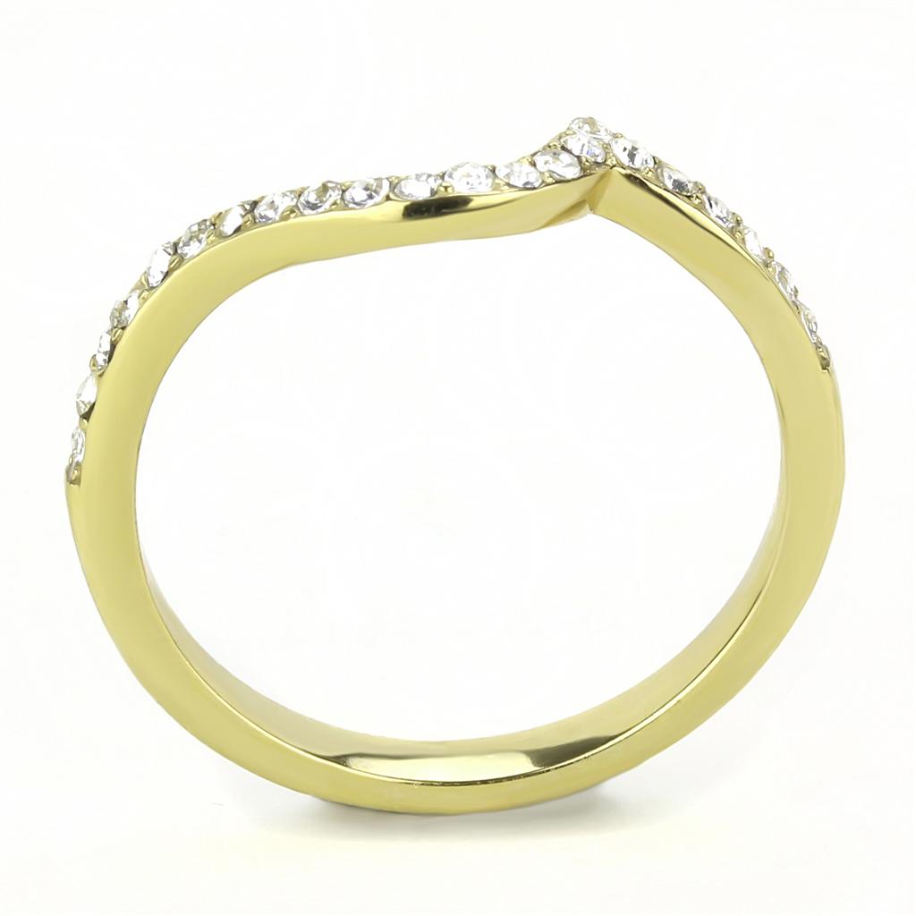 IP Gold(Ion Plating) Stainless Steel Ring with Top Grade Crystal  in Clear