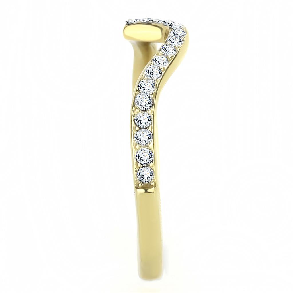 IP Gold(Ion Plating) Stainless Steel Ring with Top Grade Crystal  in Clear