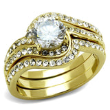 IP Gold(Ion Plating) Stainless Steel Ring with Top Grade Crystal  in Clear