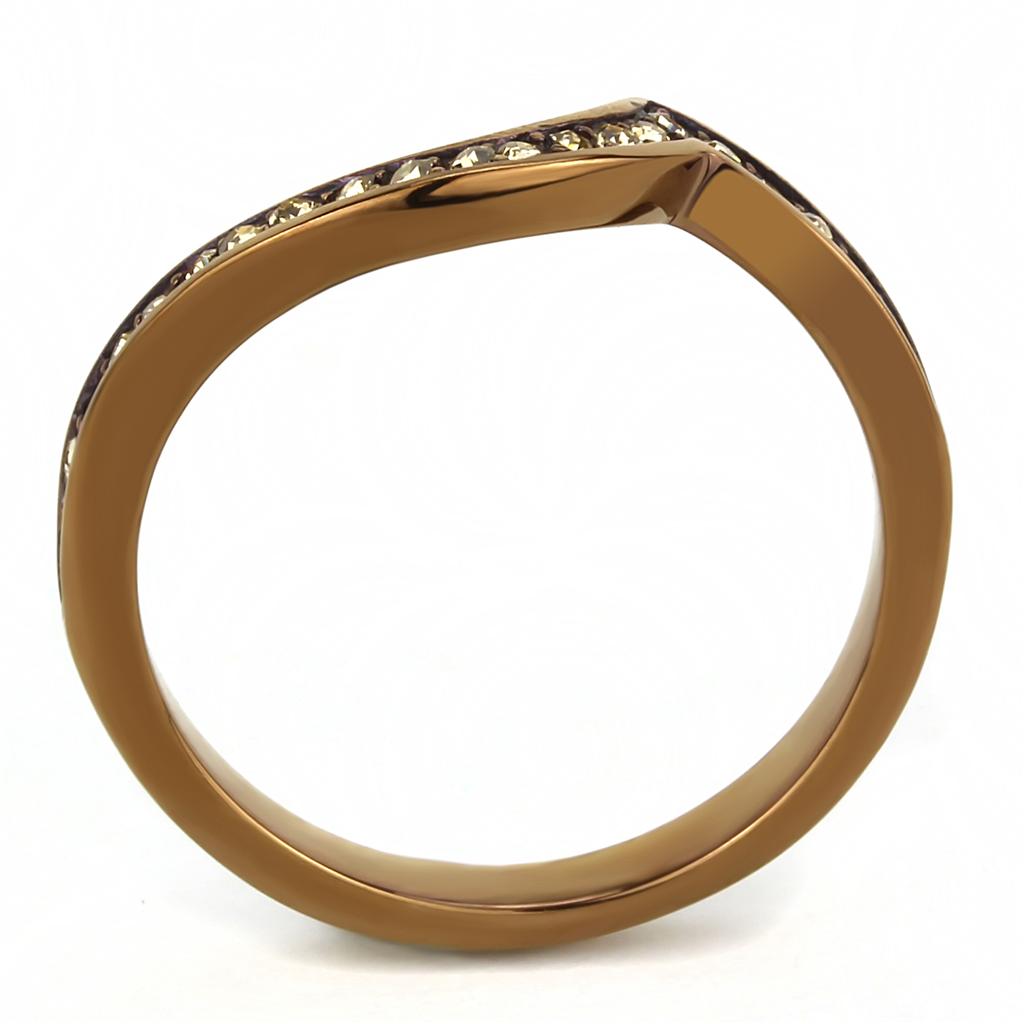 IP Coffee light Stainless Steel Ring with Top Grade Crystal  in Light Smoked