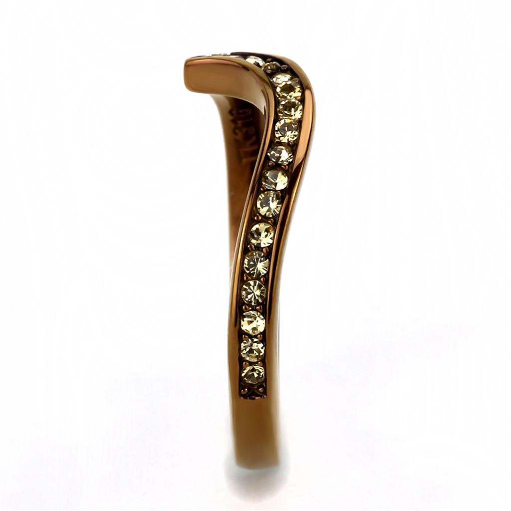 IP Coffee light Stainless Steel Ring with Top Grade Crystal  in Light Smoked