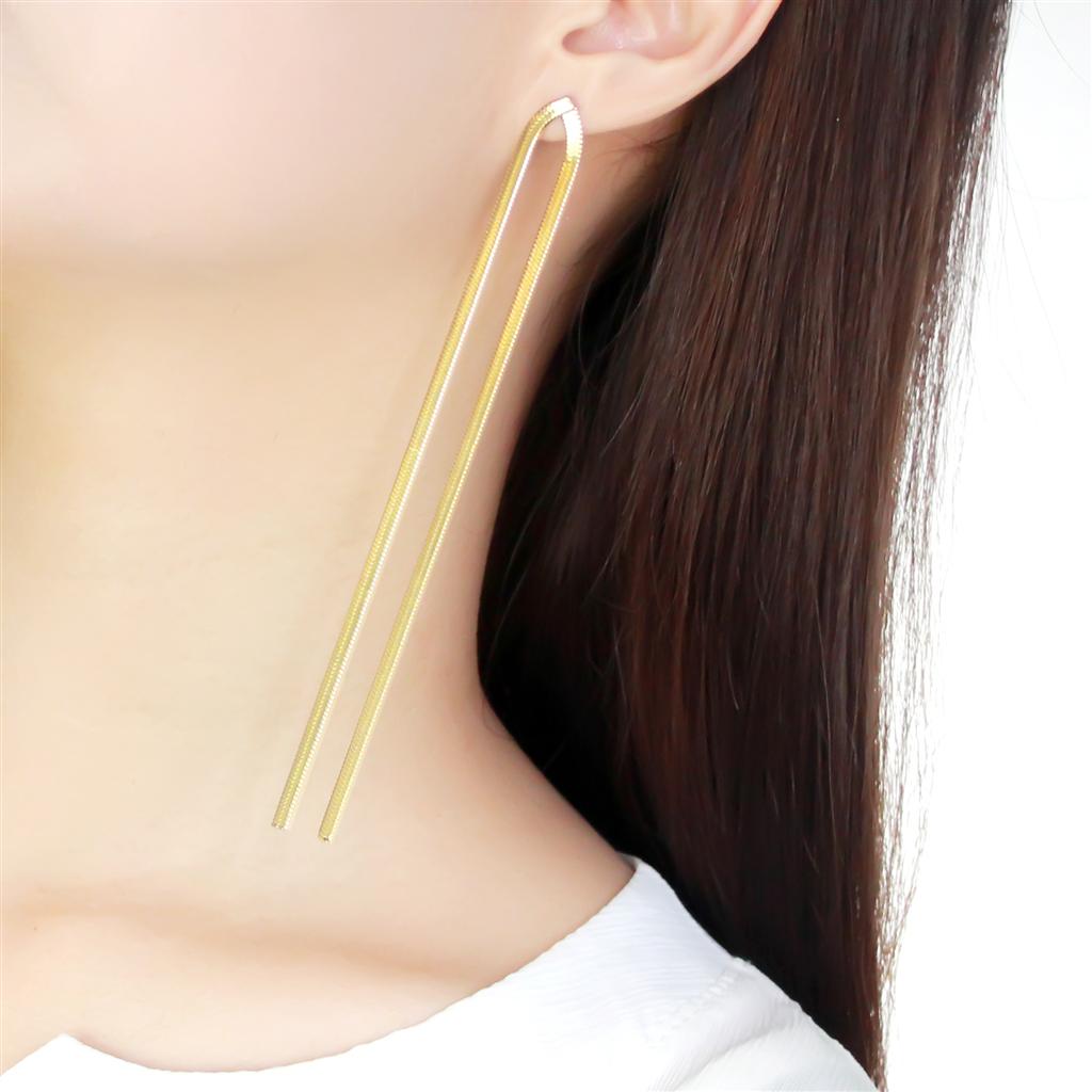 IP Gold(Ion Plating) Stainless Steel Earrings with No Stone