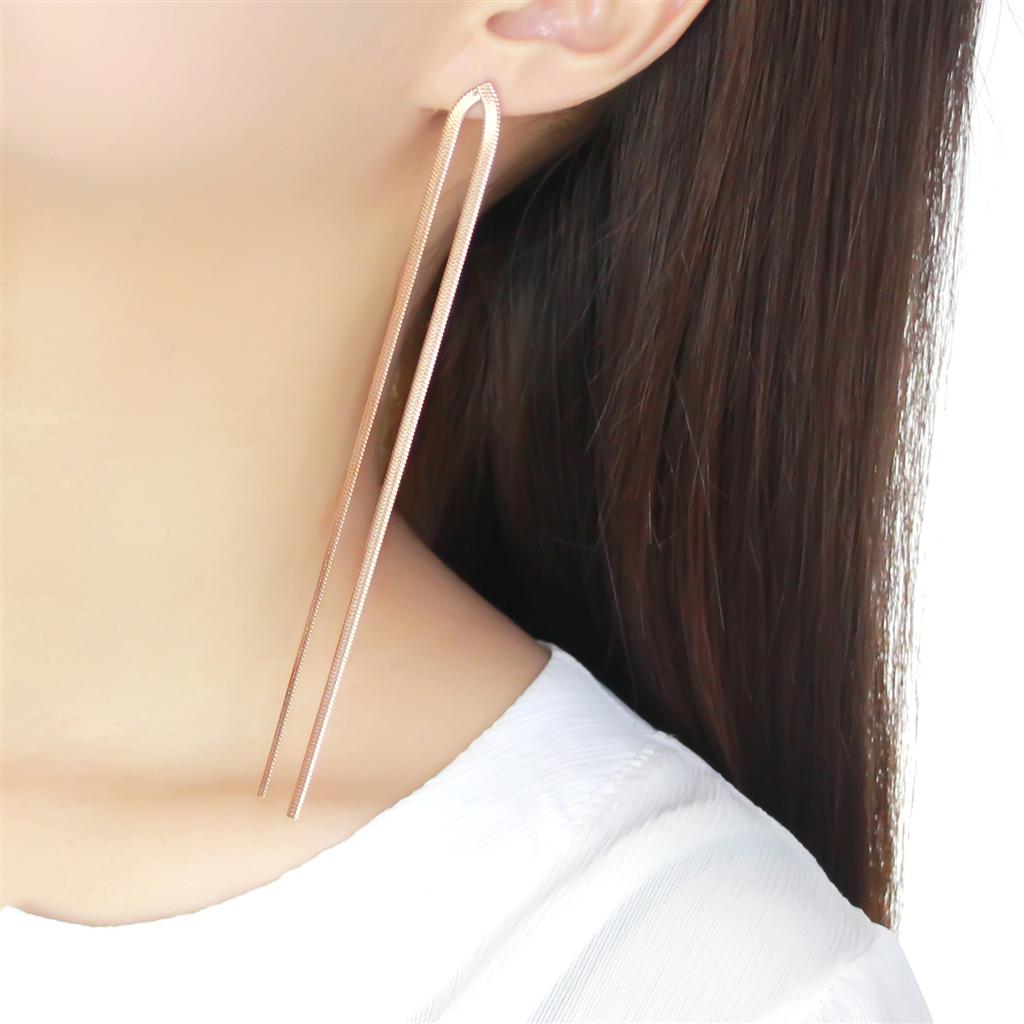 IP Rose Gold(Ion Plating) Stainless Steel Earrings with No Stone