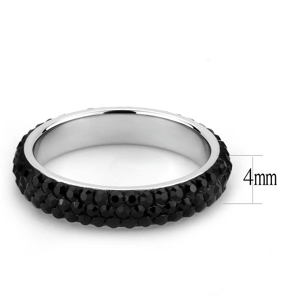 High polished (no plating) Stainless Steel Ring with Top Grade Crystal  in Jet