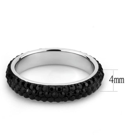 High polished (no plating) Stainless Steel Ring with Top Grade Crystal  in Jet