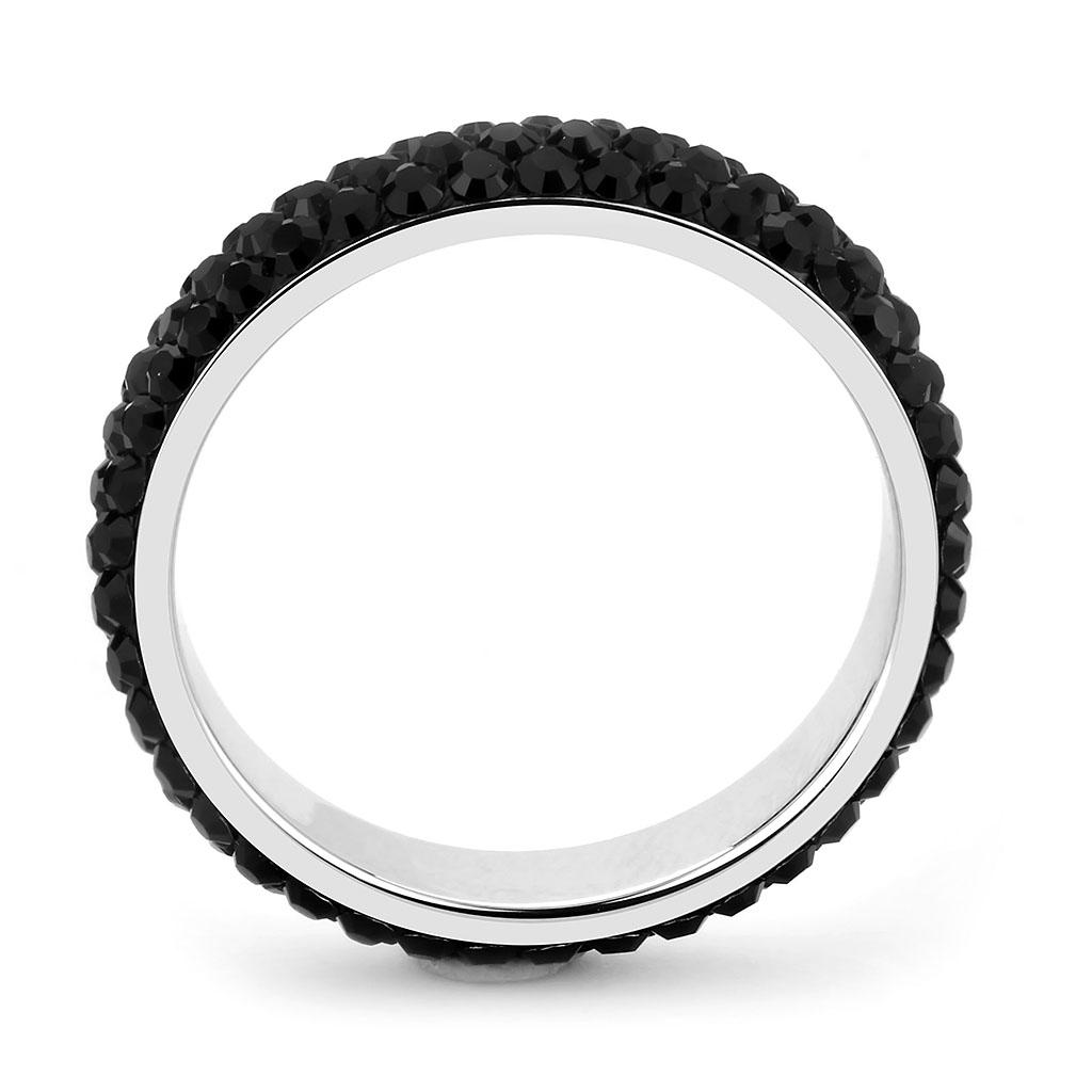 High polished (no plating) Stainless Steel Ring with Top Grade Crystal  in Jet