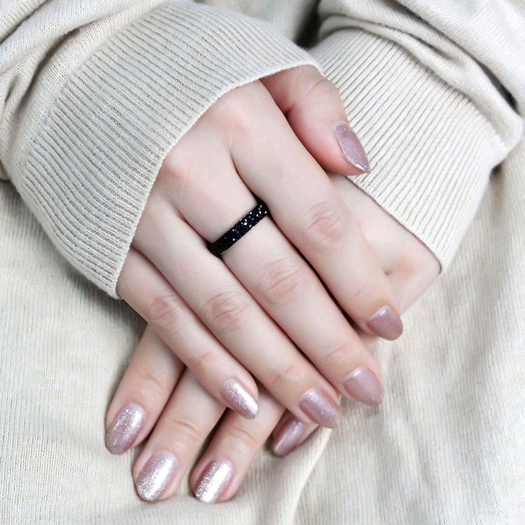High polished (no plating) Stainless Steel Ring with Top Grade Crystal  in Jet