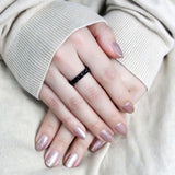 High polished (no plating) Stainless Steel Ring with Top Grade Crystal  in Jet