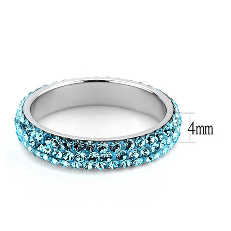 High polished (no plating) Stainless Steel Ring with Top Grade Crystal  in Sea Blue