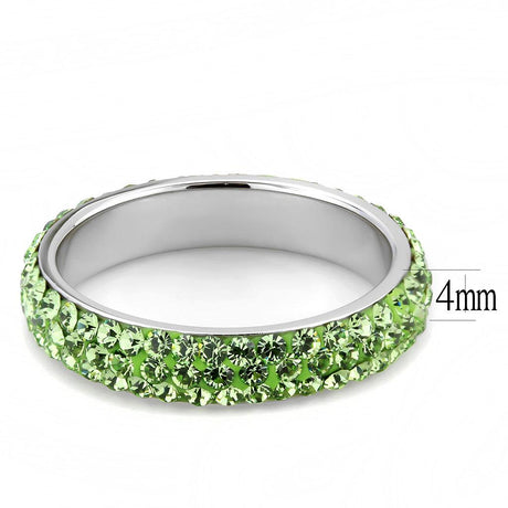 High polished (no plating) Stainless Steel Ring with Top Grade Crystal  in Peridot
